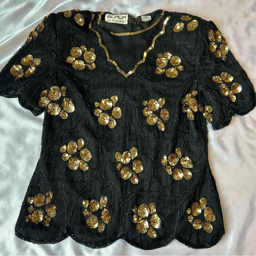 Vintage Scala Silk Beaded Top